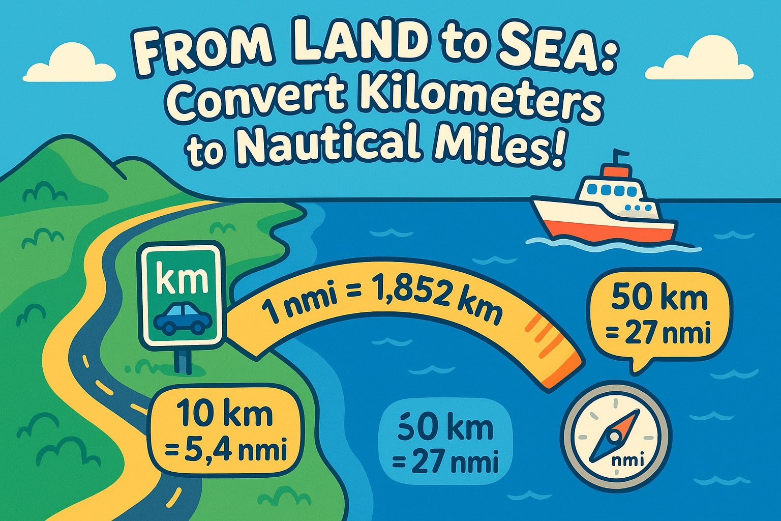 Konverter Kilometer ke Mil Laut 1