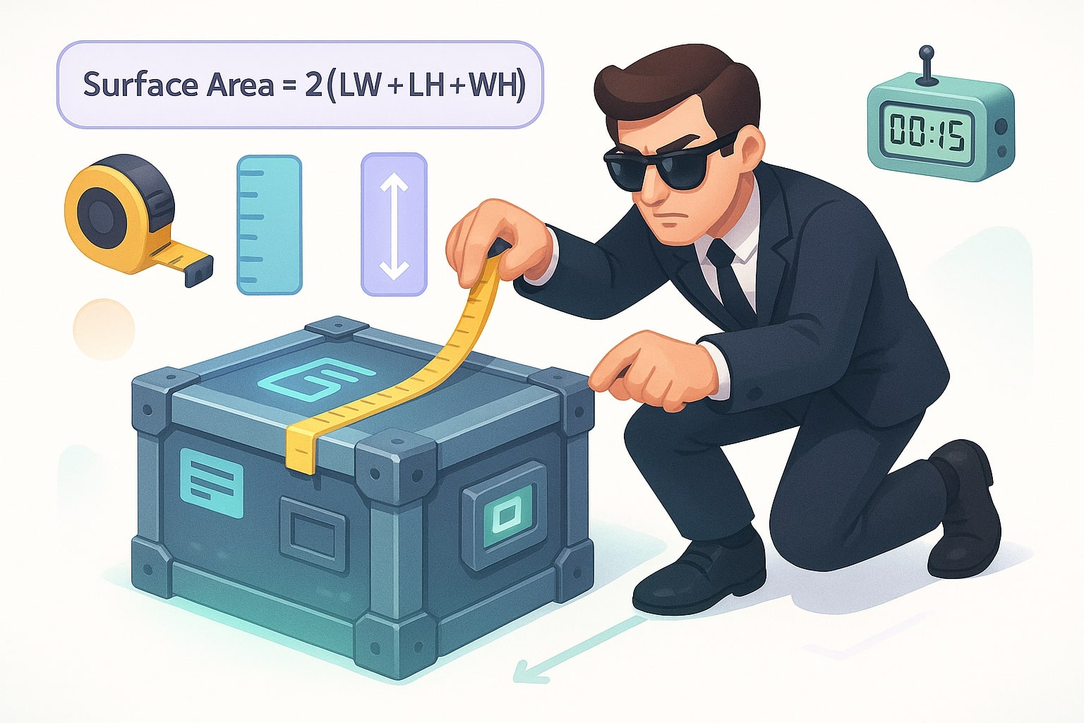 Ilustrasi cara kerja luas permukaan persegi panjang dengan bidang input dan hasil langsung untuk membantu pengguna menyelesaikan masalah dengan mudah.