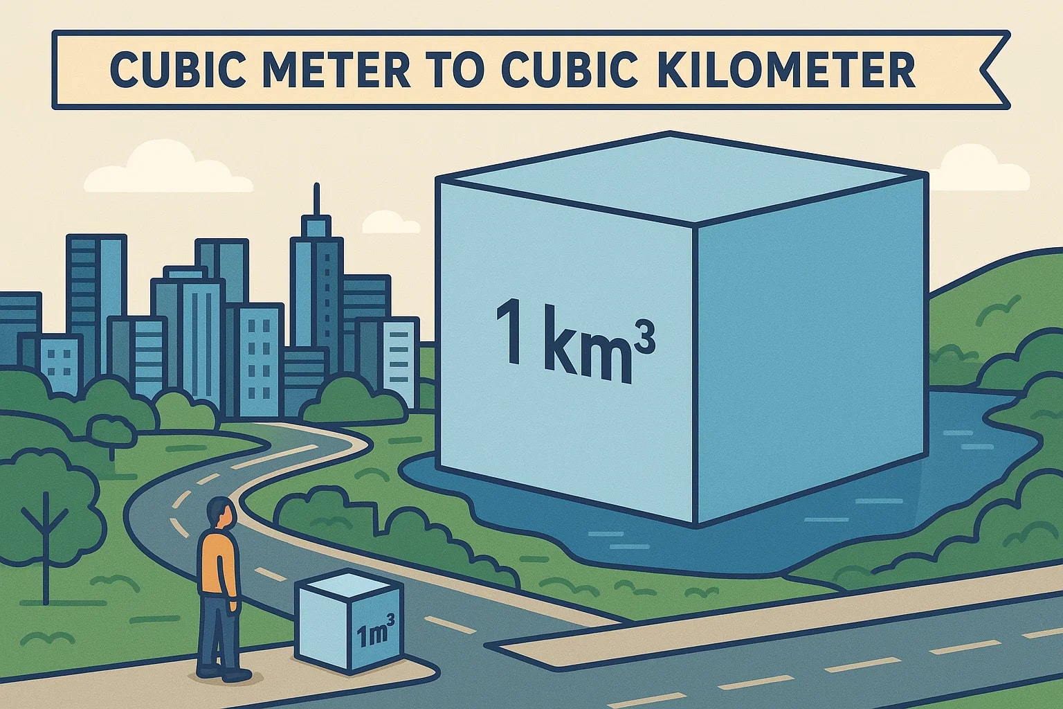 Konverter Meter Kubik ke Kilometer Kubik