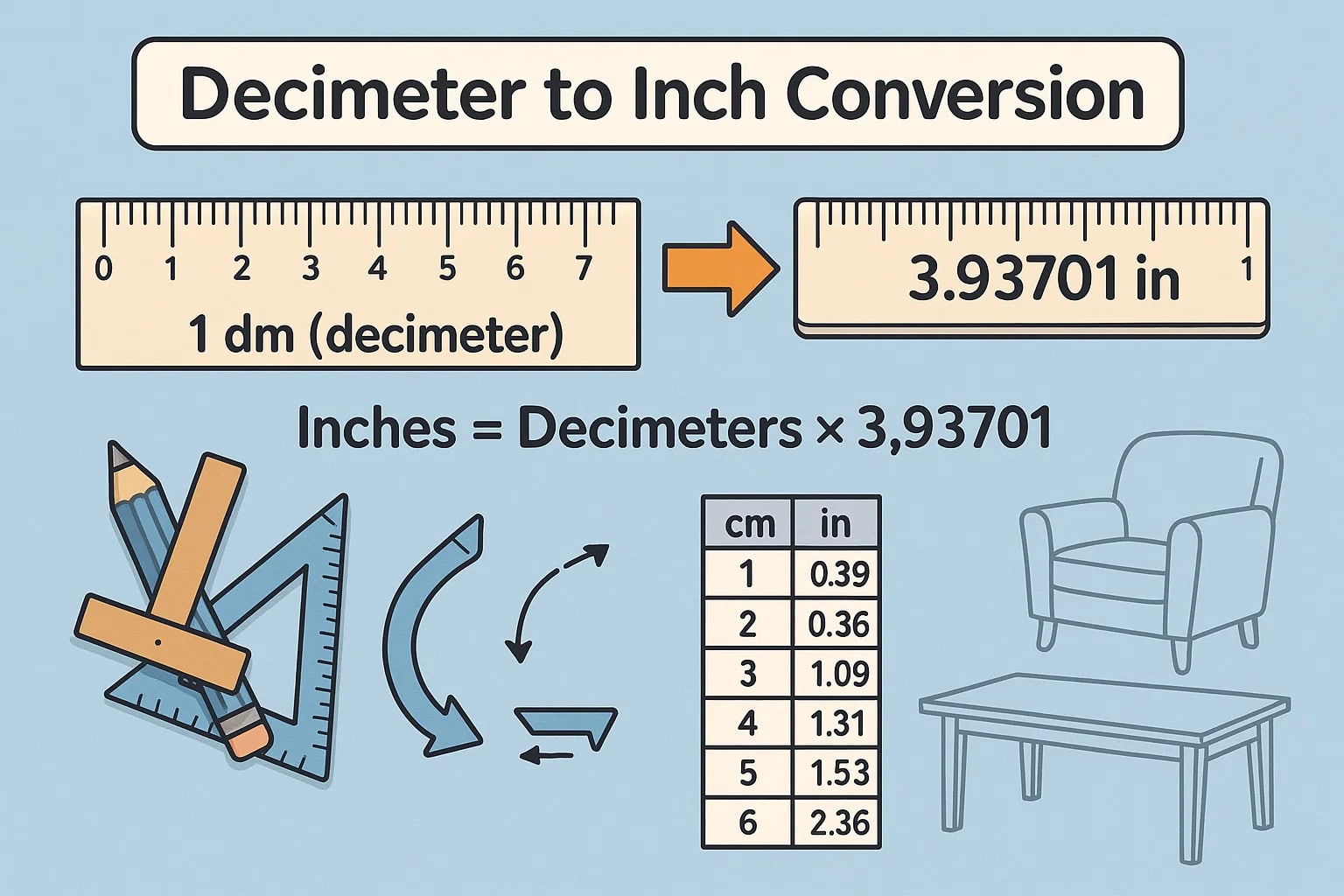 Konverter Decimeter ke Inci
