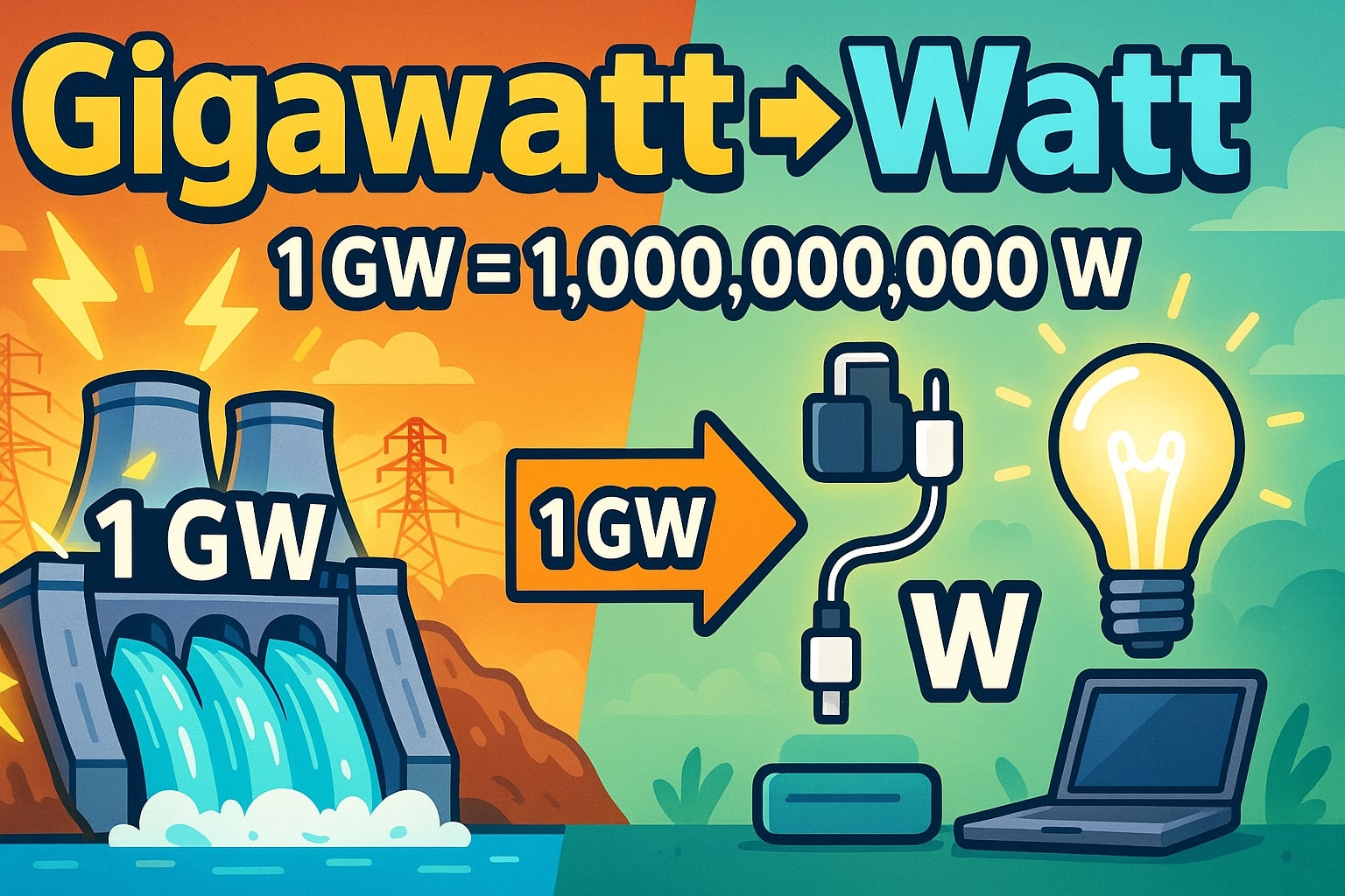 Konverter Gigawatt ke Watt
