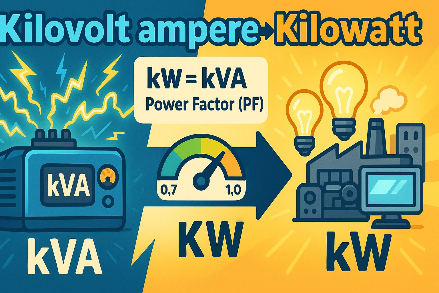 Konverter Kilovolt Amperes ke Kilowatts